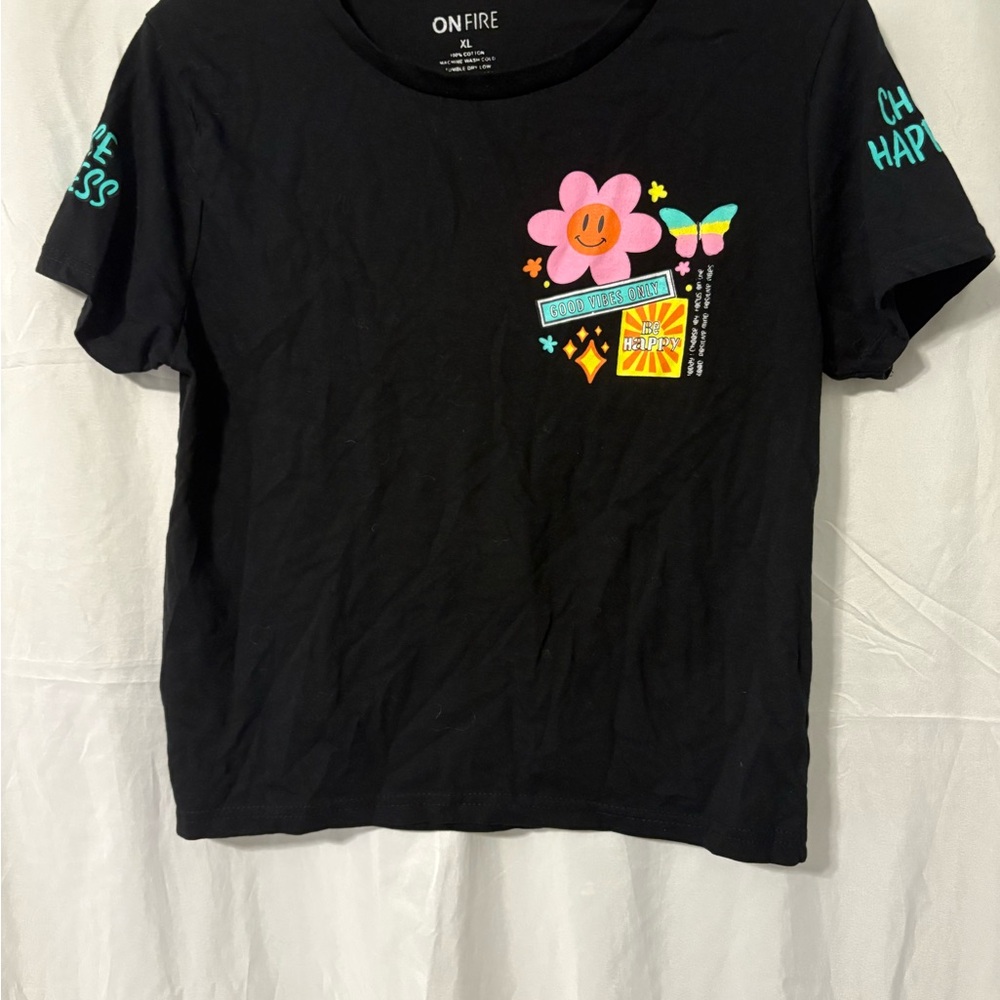 On Fire Black Tee with Colorful Graphics